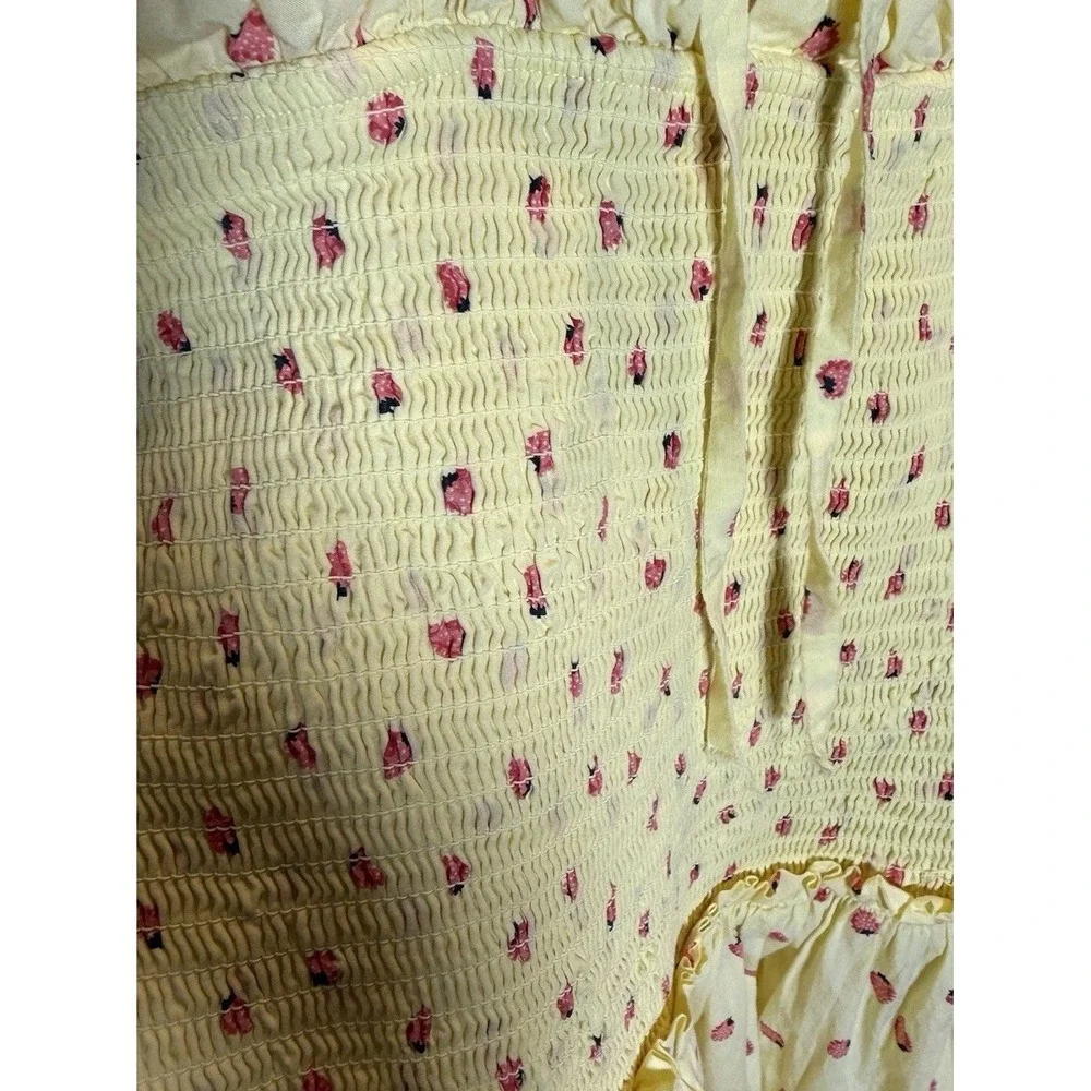 Free People Yellow Strawberry Small Sundress Midi Smocked Coquette Cottage Core